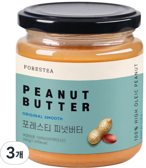 유리아 포레스티 땅콩버터, 3개, 260g
