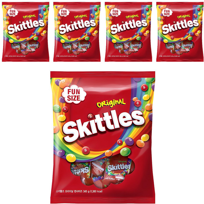 스키틀즈 오리지날 펀사이즈 캔디, 345g, 5개