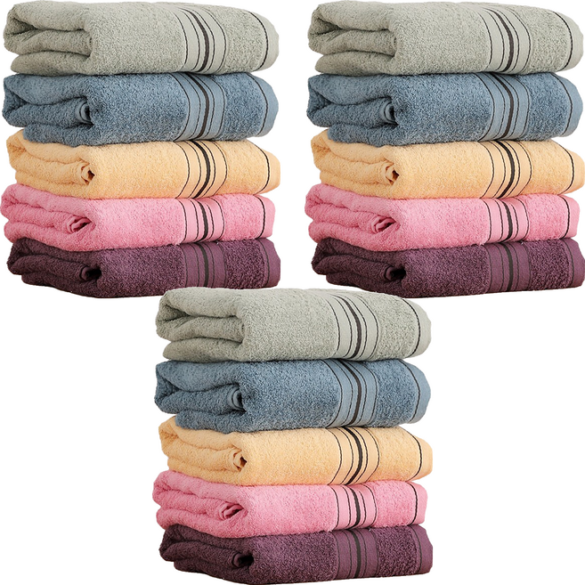 星紅織品 石墨烯毛巾 365g, 藍色 + 綠色 + 粉色 + 紫色 + 黃色, 15條