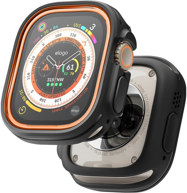 엘라고 애플워치 울트라 듀오 케이스 49mm, 블랙 + 오렌지, 1개