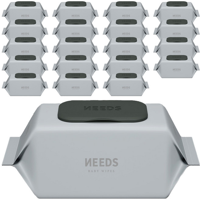 NEEDS 저자극 도톰한 오리지널 밸런스 아기 물티슈 캡형, 55g, 100매, 20개