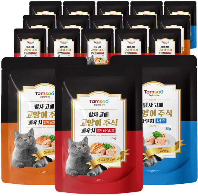 탐사 고양이 고메 주식 파우치, 85g, 18개, 참치+치킨, 참치+연어, 참치