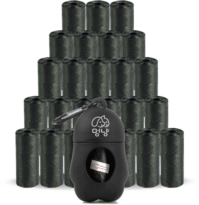 멍냥 반려동물 휴대용 배변 봉투 케이스 + 리필 세트, 블랙, 515개입, 1개