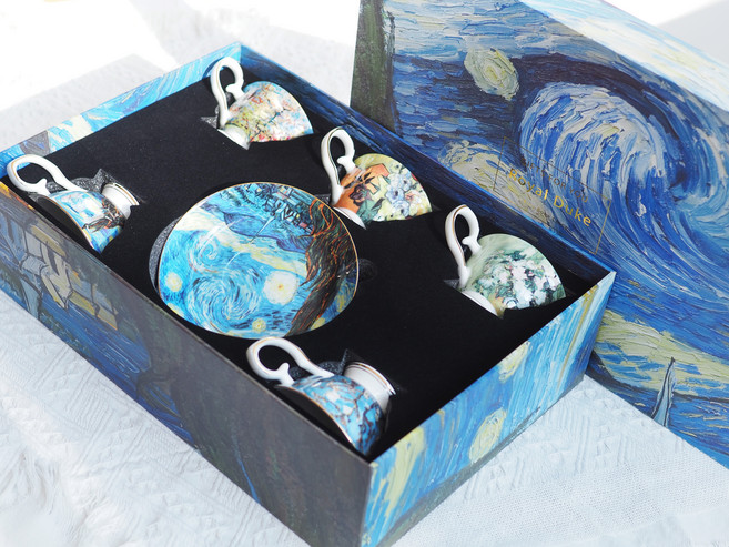 Royal Duke 骨瓷五個咖啡杯碟禮盒組, 梵谷油畫 多色, 1組