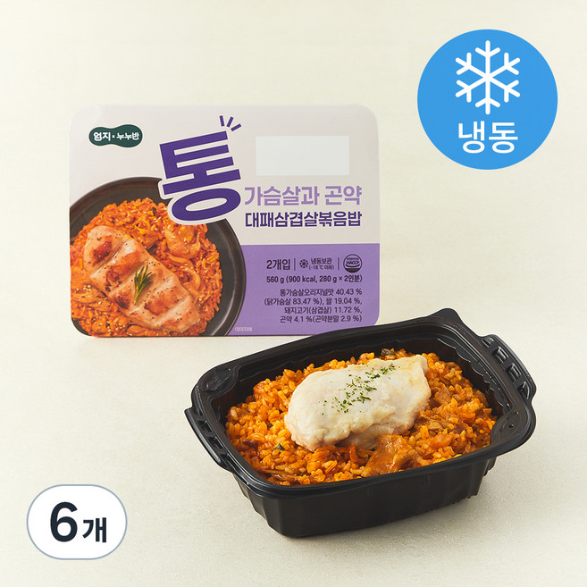 엄지 누누반 통가슴살과 곤약 대패삼겹살볶음밥 (냉동), 280g, 6개