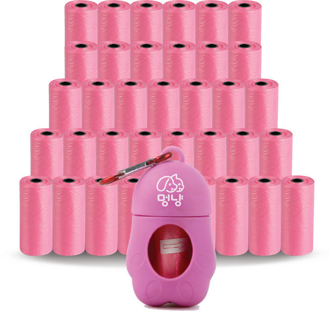 멍냥 반려동물 휴대용 배변봉투 케이스 + 리필봉투, 핑크, 735개입, 1개