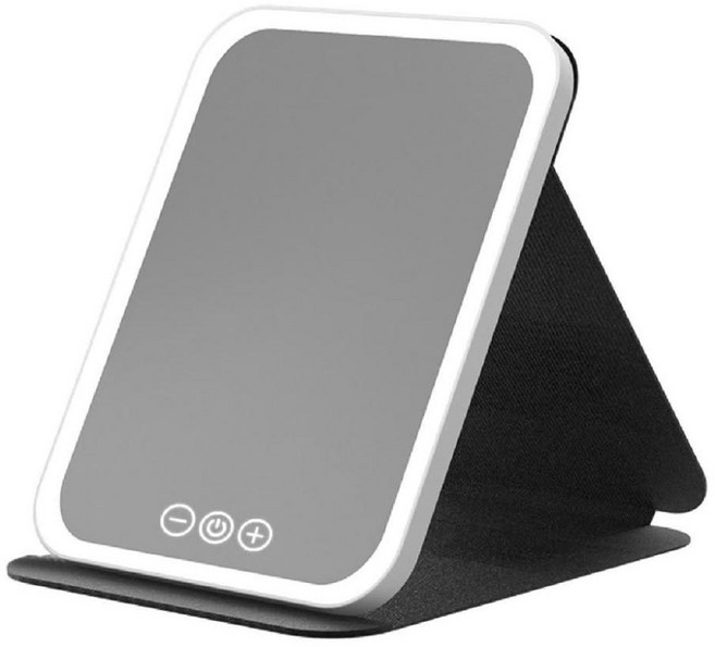 LED摺疊化妝鏡 三色無極調光 大號(17.5 x 23cm), 黑色, 1個