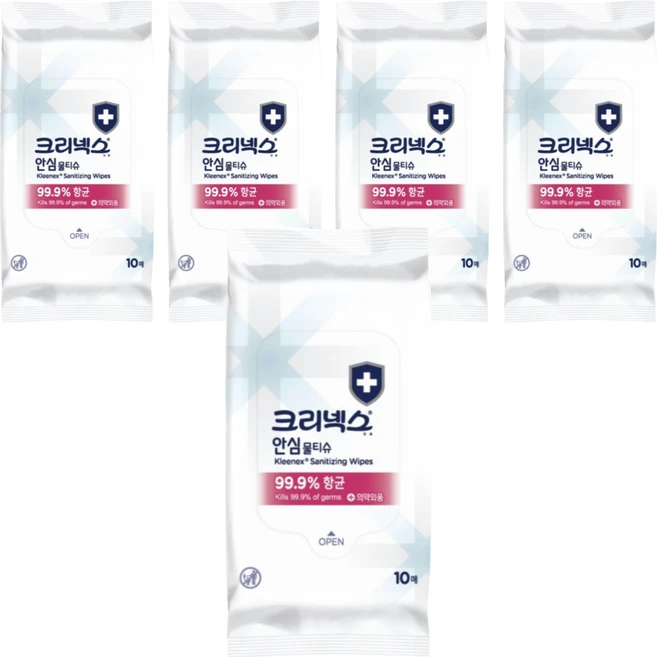 크리넥스 안심 물티슈 휴대형, 10매, 5개 - 쿠팡