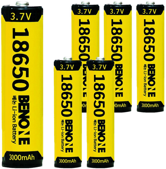 BENONE 18650 보호회로 리튬이온 배터리 충전식 건전지 3000mAh, 1개입, 6개