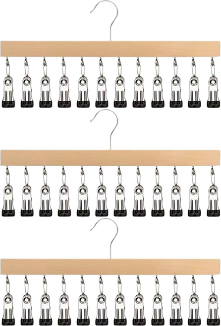 편리홈 다용도 12구 집게형 양말 속옷 걸이, 원목, 3개