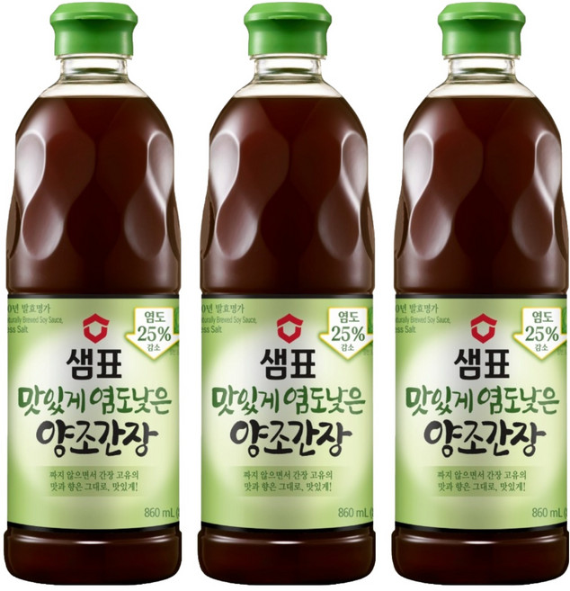 샘표 맛있게 염도낮은 양조간장, 860ml, 3개