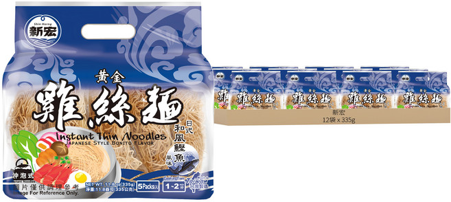 新宏 黃金雞絲麵 日式和風鰹魚風味, 335g, 12袋