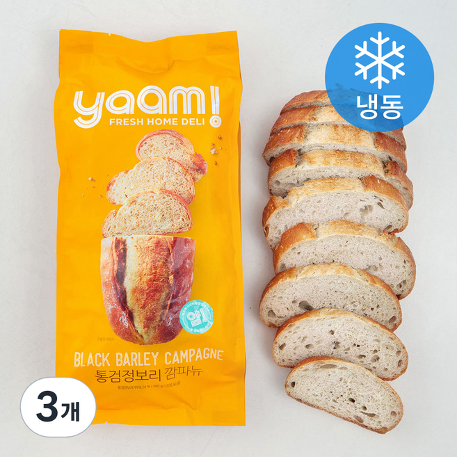 얌!(YAAM!) 통검정보리 깜파뉴 (냉동), 480g, 3개