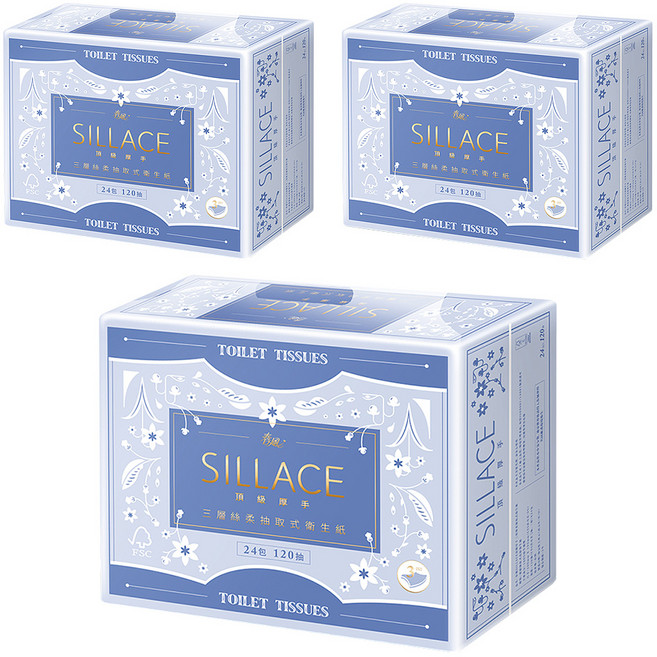 春風 SILLACE 抽取式衛生紙 3層 120張, 24包, 3袋
