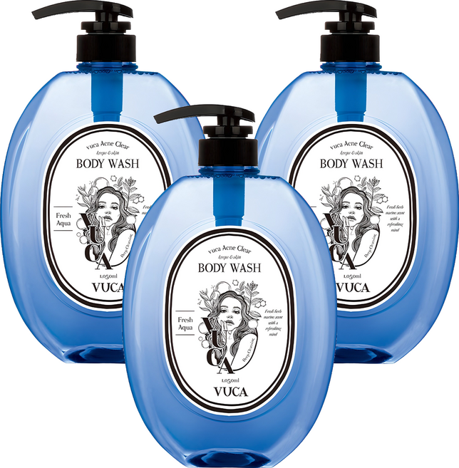 뷰카 아크네 클리어 여드름 완화 바디워시 프레시 아쿠아향, 1.05L, 3개