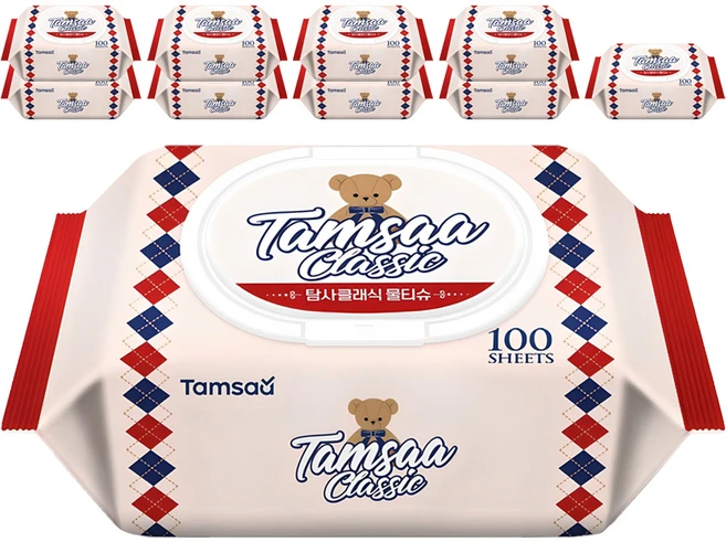 탐사 클래식 물티슈 캡형, 100매, 10개 - 쿠팡