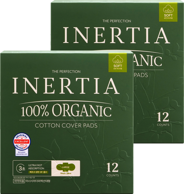 이너시아 더 퍼펙션 생리대 날개형, 대형, 12개입, 2개