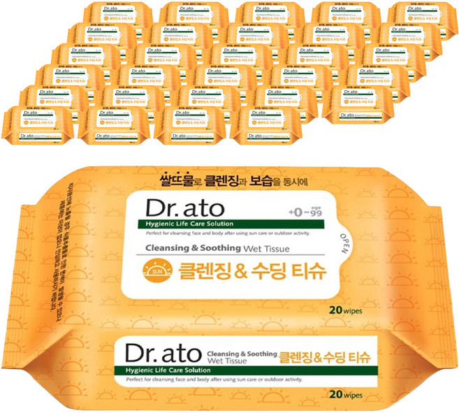 닥터아토 클렌징 & 수딩 티슈 휴대형 60gsm, 20매입, 108개