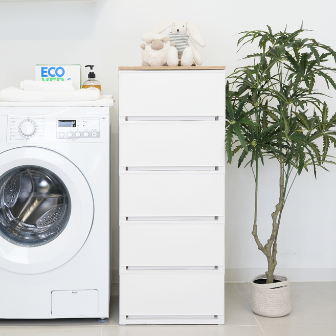 코멧 국내생산 우드상판 모던 서랍장, 화이트, 5단