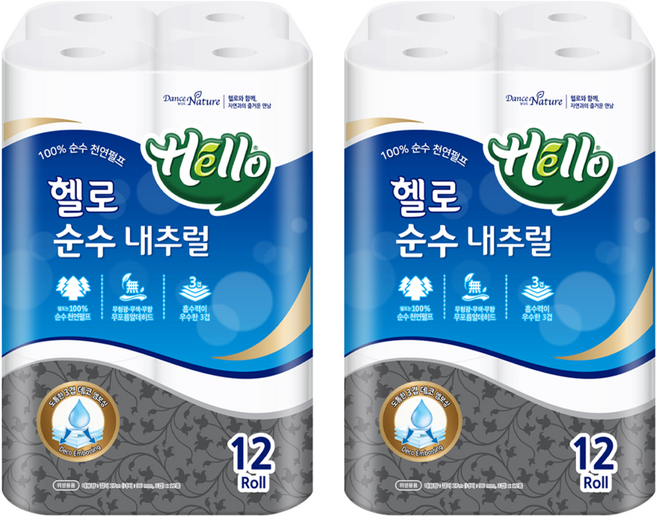 Hello Tissue 純天然三層捲筒衛生紙 27m, 12捲, 2袋