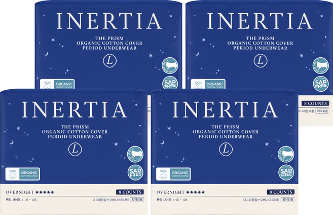 이너시아 더 프리즘 입는 오버나이트 생리대, 대형, 8개입, 4개