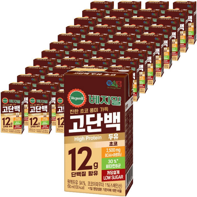 베지밀 고단백 두유 초코, 190ml, 48개