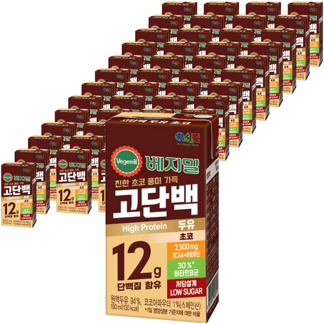 베지밀 고단백 두유 초코, 190ml, 64개