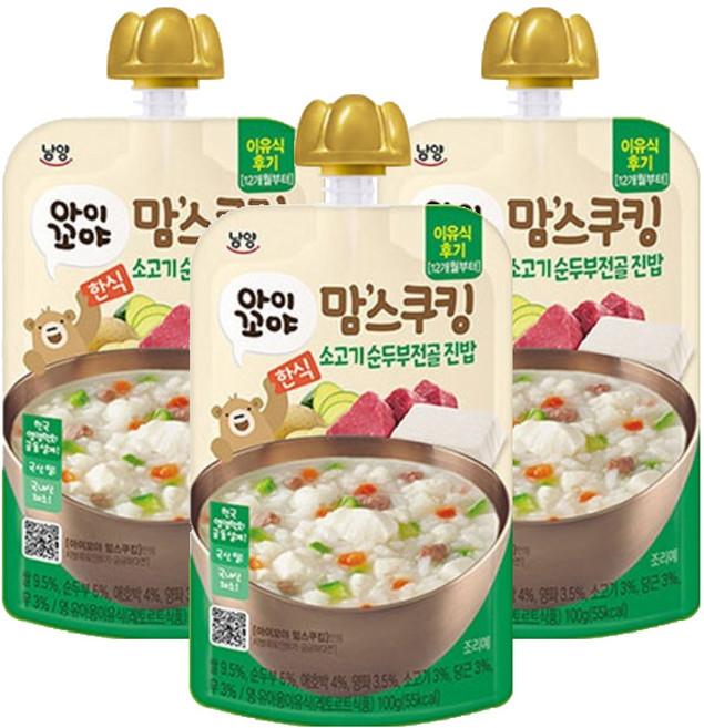 맘스쿠킹 이유식, 소고기 순두부전골 진밥, 100g, 3개