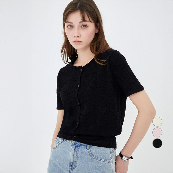 ELLE PARIS 여성용 소프트터치 타월 테리 반팔 가디건