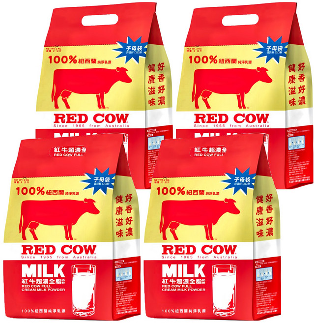 RED COW 紅牛 超濃全脂奶粉, 2kg, 4包