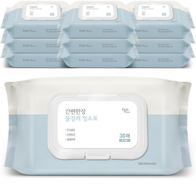 데일리워터 간편한장 물걸레 청소포 대형 캡형 30매, 10개