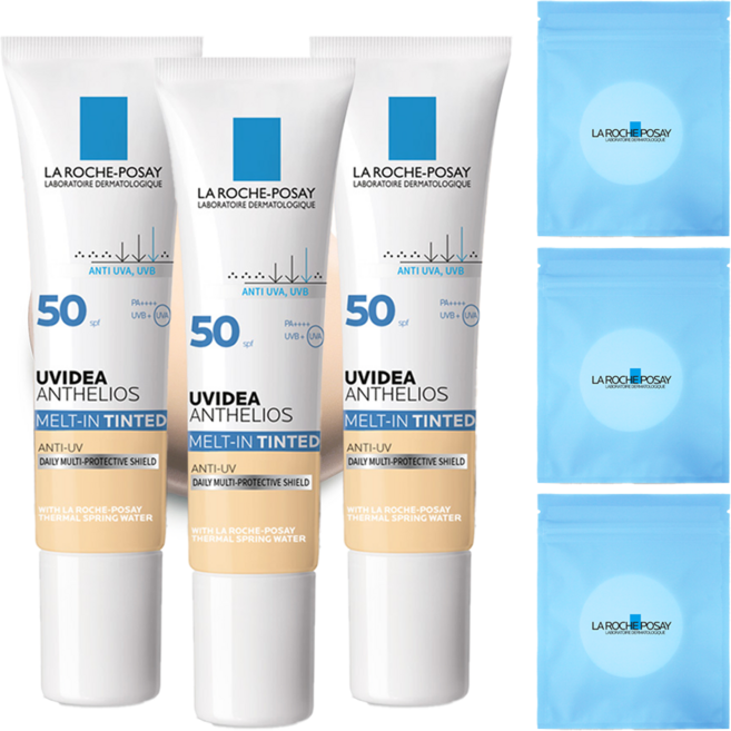 라로슈포제 유비데아 안뗄리오스 썬크림 멜트인 틴티드 SPF50+ PA++++ + 화장솜 30매, 3개