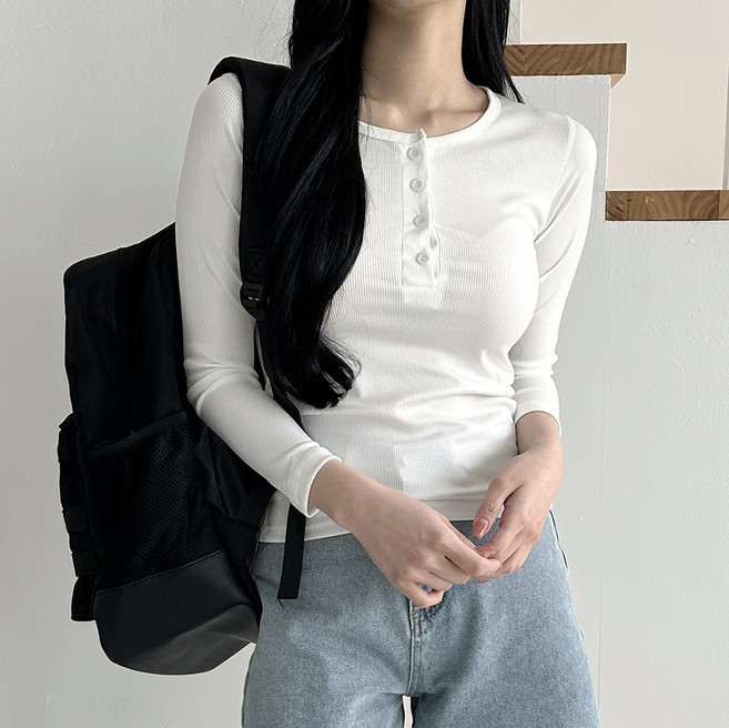 라라온 여성용 베이직 무지 긴팔 골지 티셔츠 TSP1002