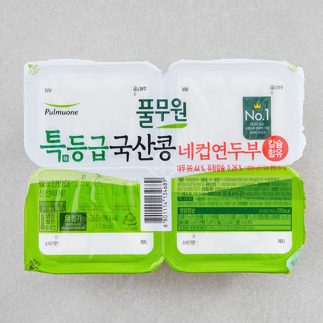풀무원 특등급 국산콩 네컵연두부, 360g, 1개