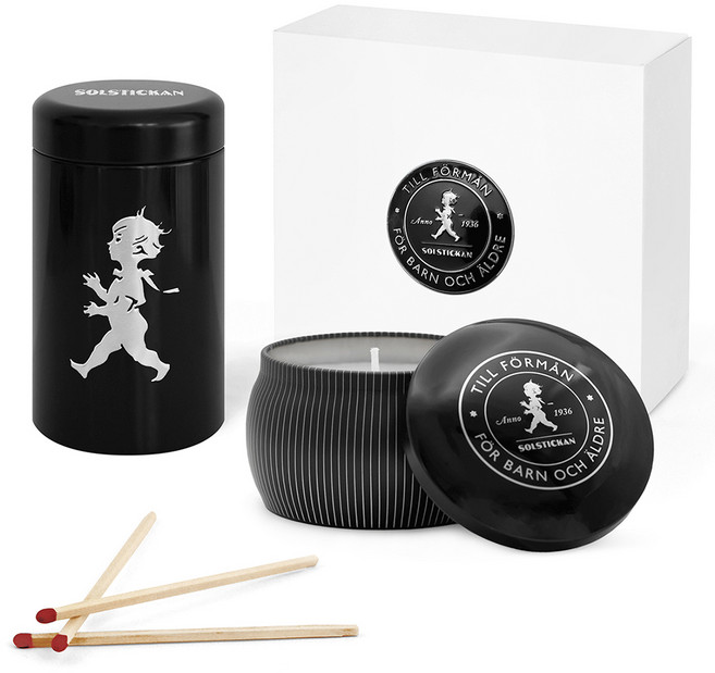 SOLSTICKAN 蠟燭火柴禮盒組 13.5 x 11 x 6cm, 黑雪松木, 黑色