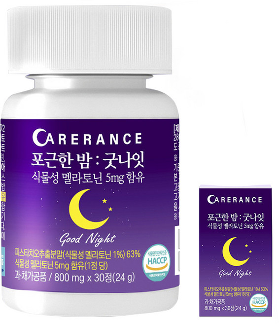 케어란스 포근한 밤 굿나잇 식물성 멜라토닌 5mg 함유, 1개, 30정
