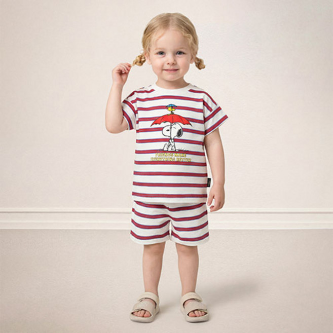 milkmile Peanuts 史努比 Rainy Day 條紋上下裝套組