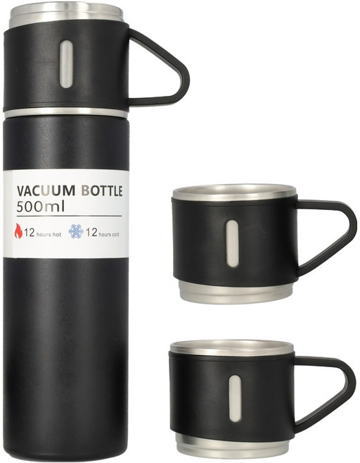BOACU 保溫瓶禮盒 一杯三蓋, 商務黑, 500ml, 1盒