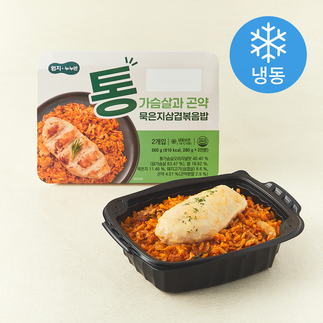 엄지 누누반 통가슴살과 곤약 묵은지삼겹볶음밥 (냉동), 280g, 2개