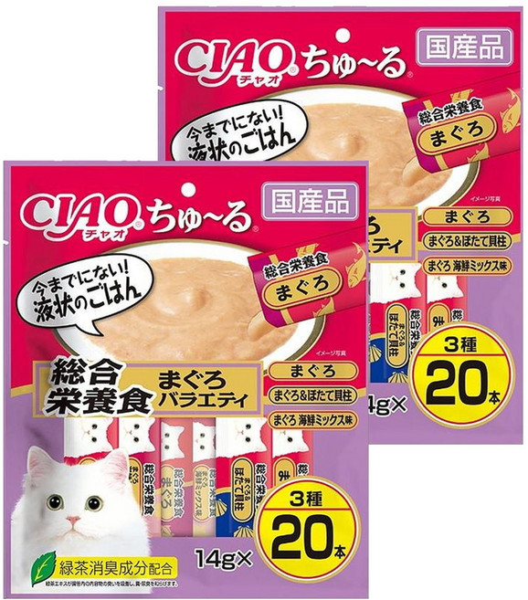 INABA CIAO 啾嚕 肉泥-綜合營養食 20p, 鮪魚海鮮綜合, 280g, 2袋