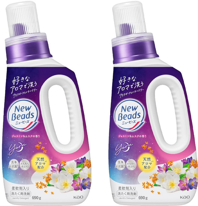 Kao 花王 New Beads 植萃香氛洗衣精 茉莉麝香, 690g, 2瓶
