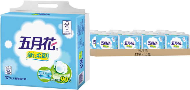 五月花 新柔韌抽取衛生紙 110張, 12包, 12袋