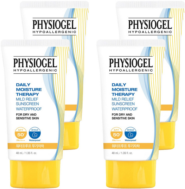 피지오겔 데일리 모이스처 테라피 마일드 릴리프 워터프루프 썬스크린 SPF50+ PA++++, 4개, 40ml