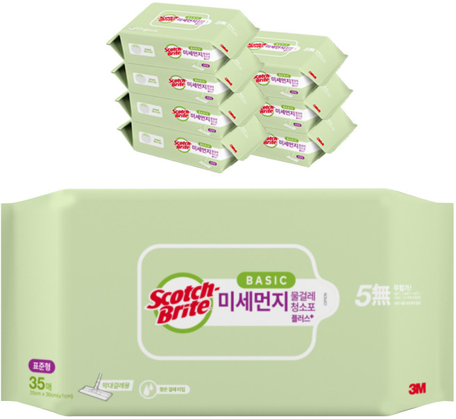 스카치브라이트 3M 베이직 미세먼지 물걸레 청소포 플러스 표준형 35매, 8개