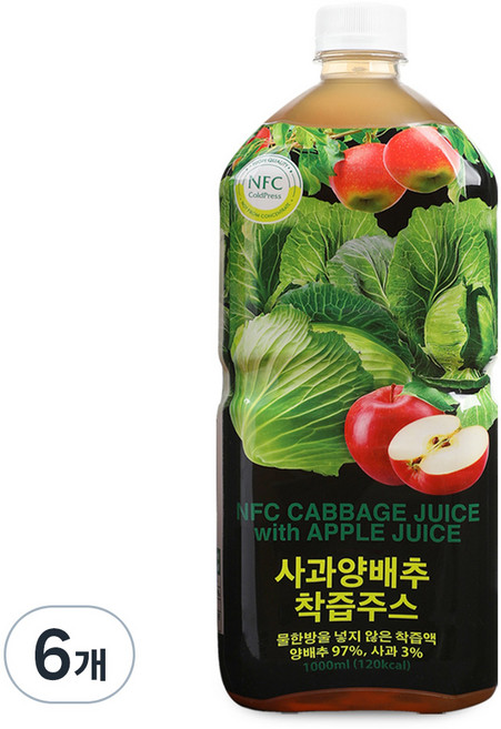 파모빗 사과 양배추 착즙 주스, 1L, 6개
