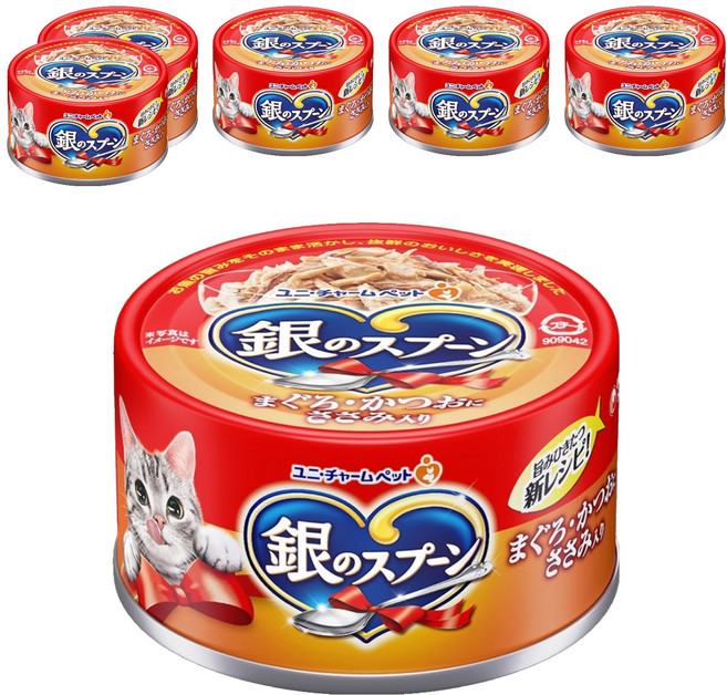 유니참긴노스푼 고양이 습식 캔, 혼합맛(참치/가다랑어/닭가슴맛), 70g, 6개