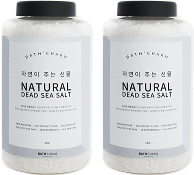 바스참 사해소금 내추럴 가는입자 용기형, 1kg, 2개
