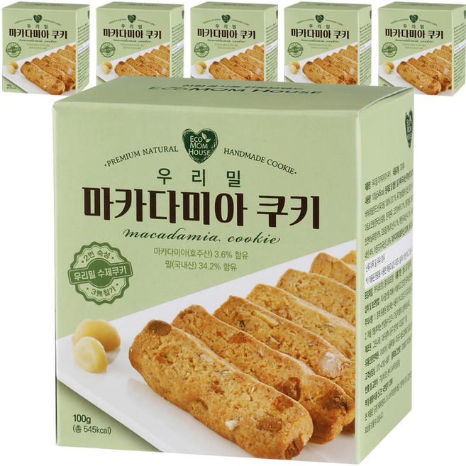 에코맘하우스 우리밀 마카다미아 쿠키, 6개, 100g