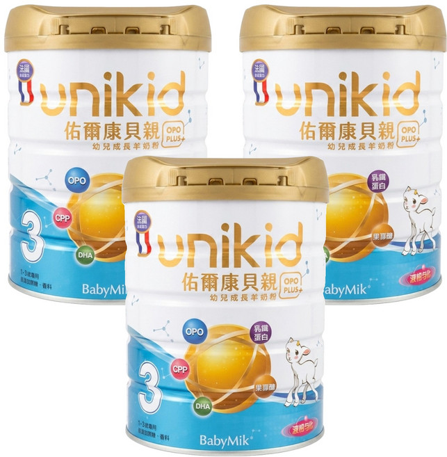 BabyMik 佑爾康貝親 幼兒成長羊奶粉 OPO PLUS 3號 1-3歲, 800g, 3罐