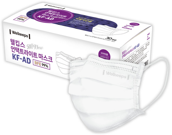 웰킵스 뉴언택트라이트 마스크 대형 KF-AD, 30개입, 1개, 화이트